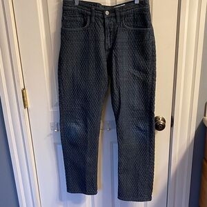 Gustin blue quilted pattern button fly straight leg jeans